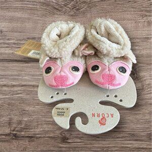 Acorn Baby Tots Pink Lamb Baby Slippers Fur lined‎ NEW 6-12 Months